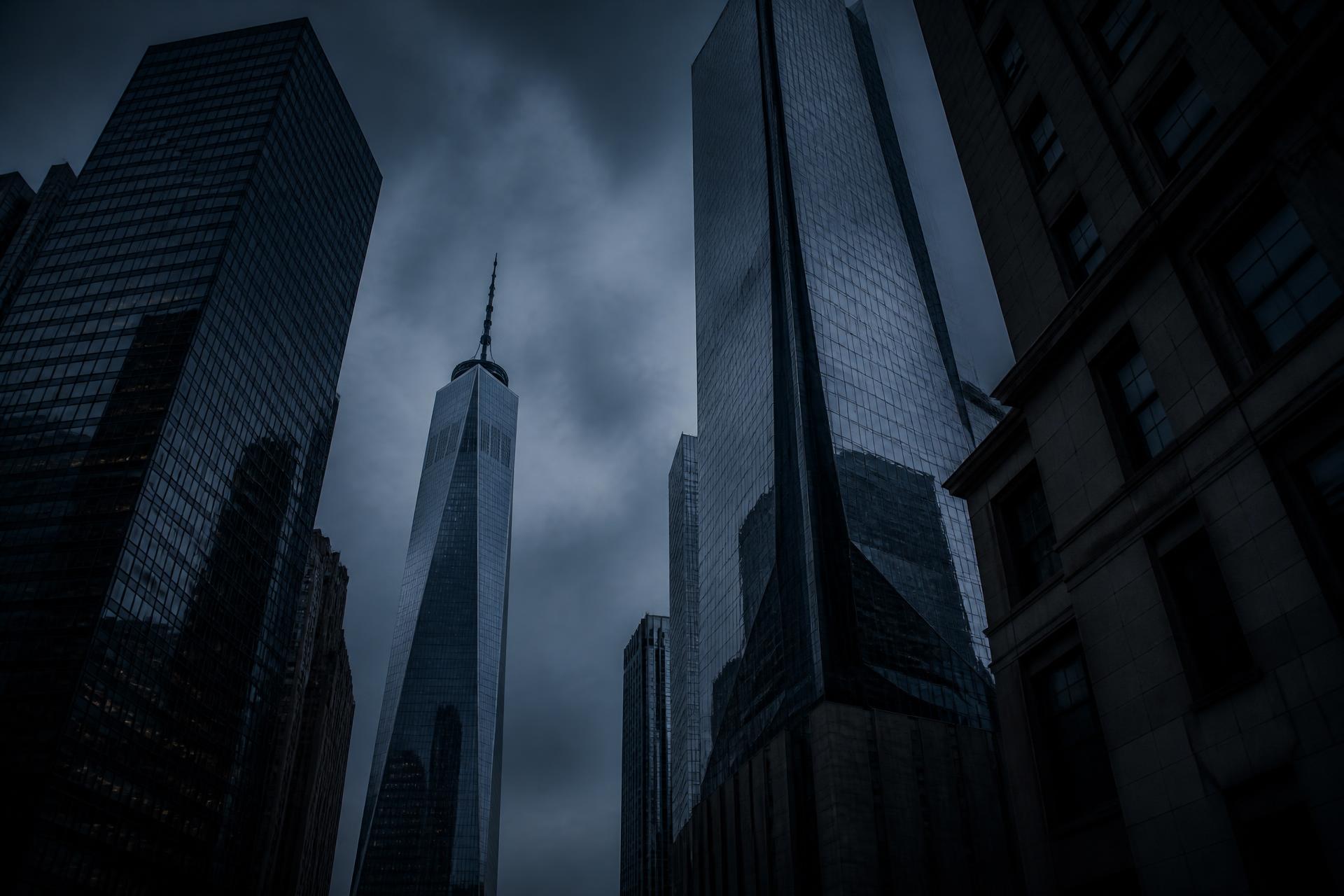 Modern Manhattan skyscrapers at dusk